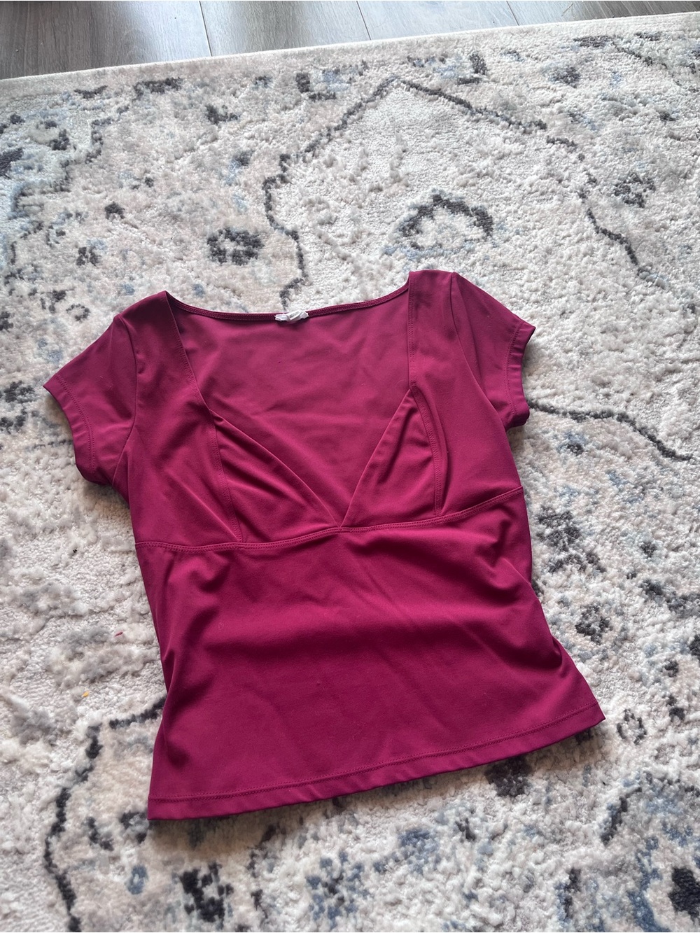 Garage Short-Sleeve V-Neck Top in Berry